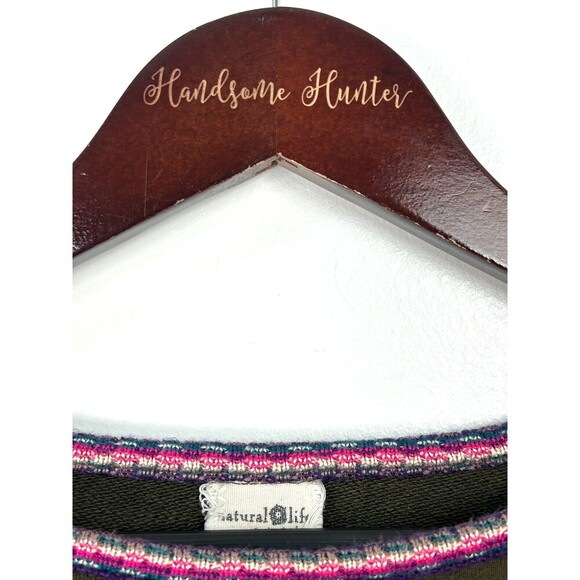 Natural Life Boho Knit Trim Sweatshirt Womens L XL Green Comfy Casual Oversized - Picture 9 of 12